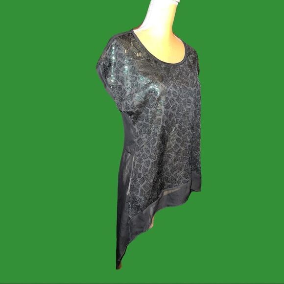 Nwot! Gracie brand sheer black top with green sequins on top front ! - Picture 7 of 9